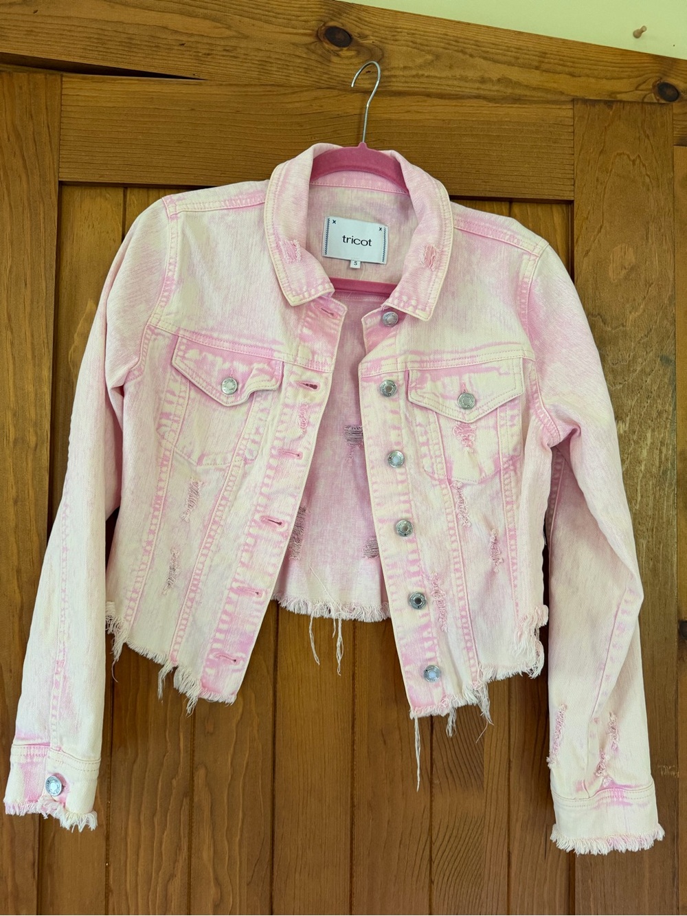 Pink Washed Cropped Denim Jacket